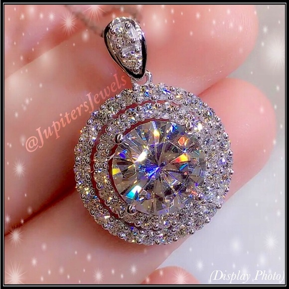 WHITE GOLD 3ct ROUND SIMULATED DIAMOND SOLITAIRE HALO NECKLACE PENDANT - Picture 5 of 5